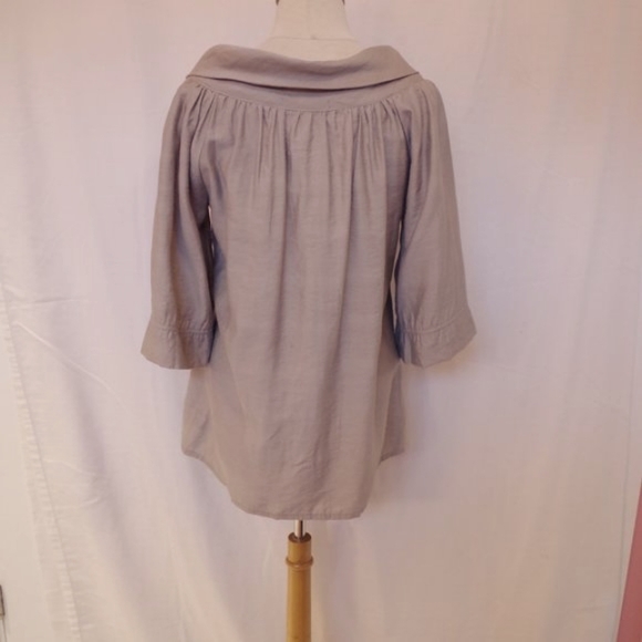 BCBG Taupe Sailor Smock Blouse w/Neck Tie- Sz. Sm - Picture 3 of 4